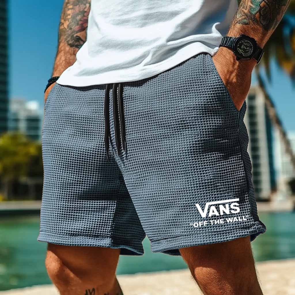 Vans Men's Vintage Waffle Knit Surf Brown Elastic Drawstring Walkshort Shorts-Unitsen