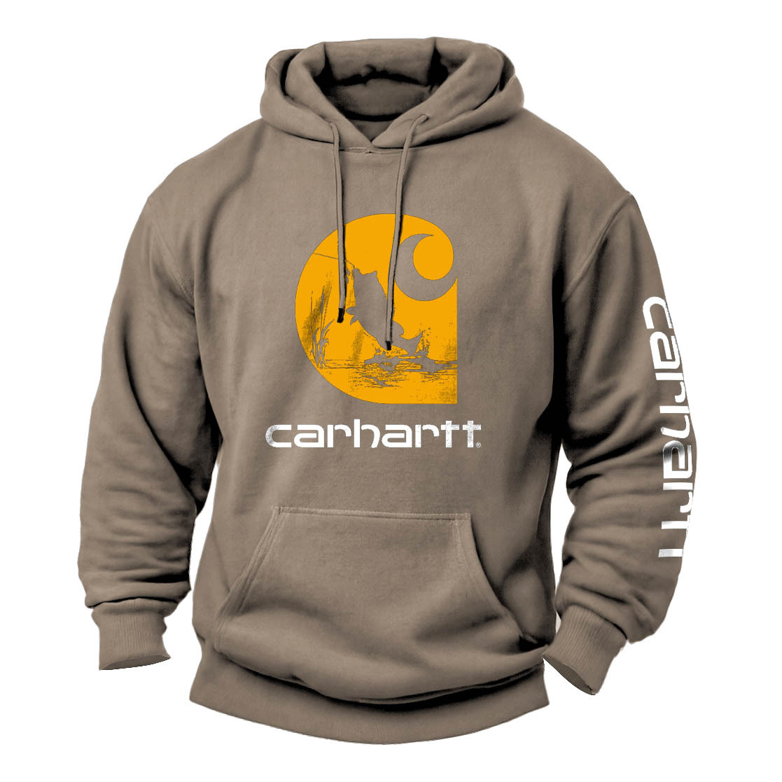 Men's Vintage Fishing Print Pocket Long Sleeve Hoodie-Unitsen