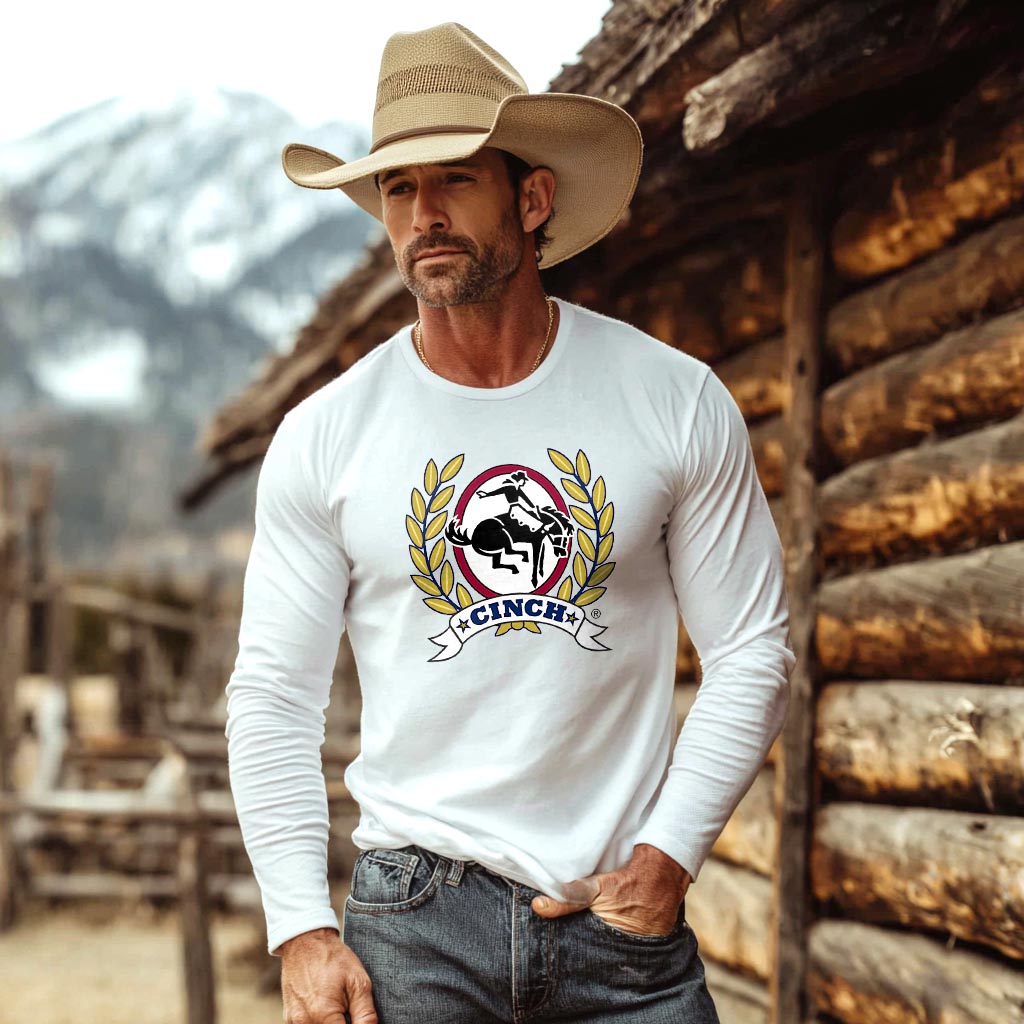 Men's Vintage Western Cowboy Rodeo Print Casual Round Neck Long Sleeve T-Shirt-Unitsen