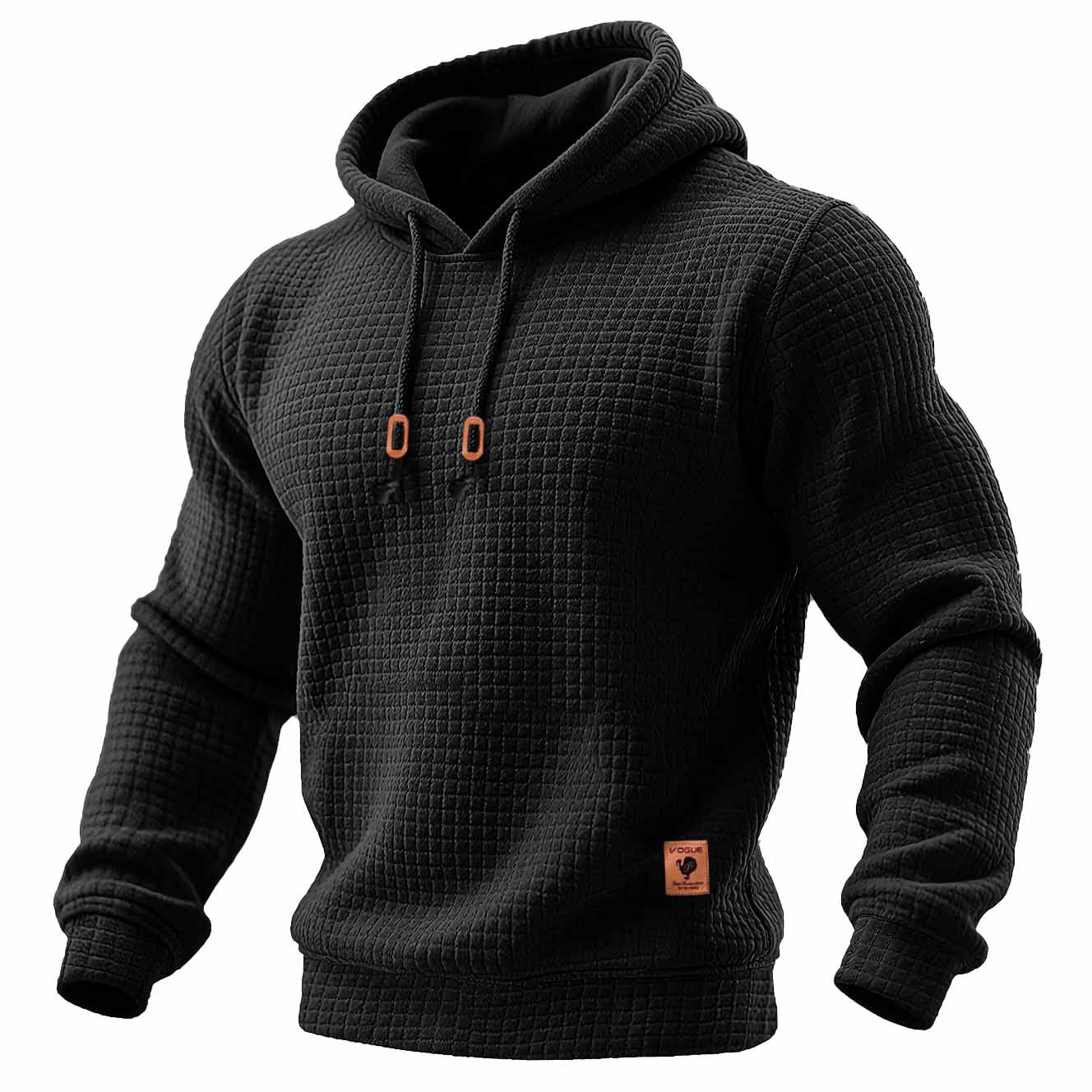 Men's Quilted Waffle Outdoor Sports Solid Color Long Sleeve Daily Tops Hoodie-Unitsen