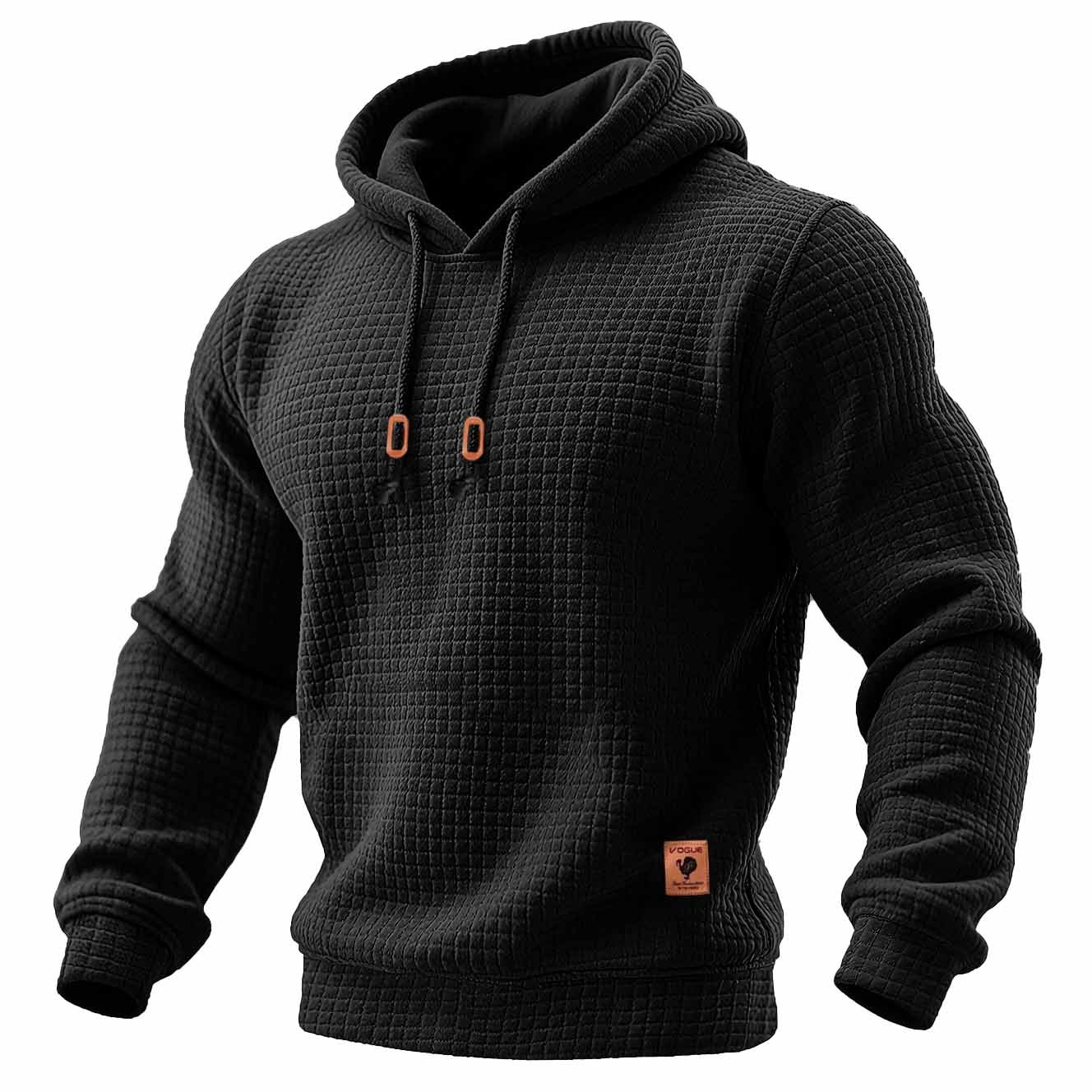 Men's Quilted Waffle Outdoor Sports Solid Color Long Sleeve Daily Tops Hoodie-Unitsen