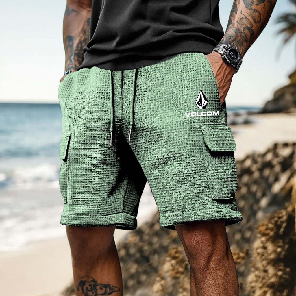 Volcom Men's Vintage Waffle Knit Casual Elastic Drawstring Walkshort Surf Cargo Shorts-Unitsen
