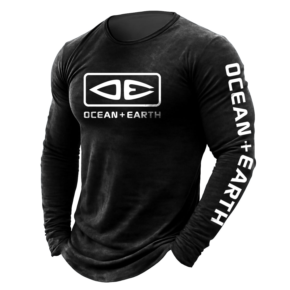 Men's Vintage Ocean Surfing Print Crewneck Long Sleeve T-Shirt-Unitsen