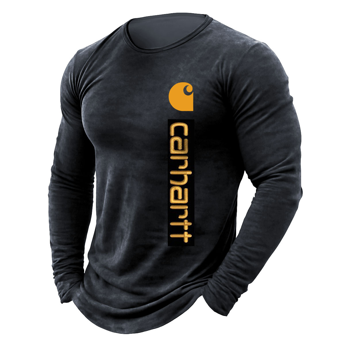 Men's Vintage Letter Print Cotton Long Sleeve Crew Neck T-Shirt-Unitsen