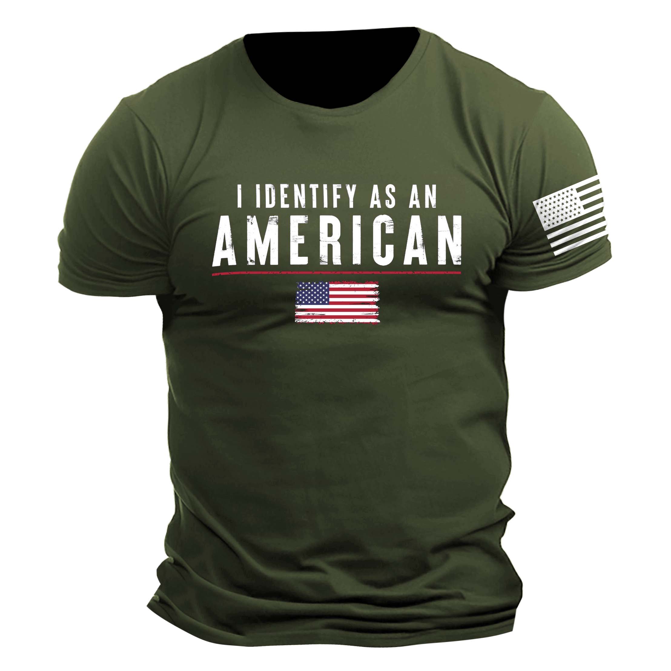 Men's Vintage I Identify As An American Patriotic Print Daily Short Sleeve Crew Neck T-Shirt-Unitsen
