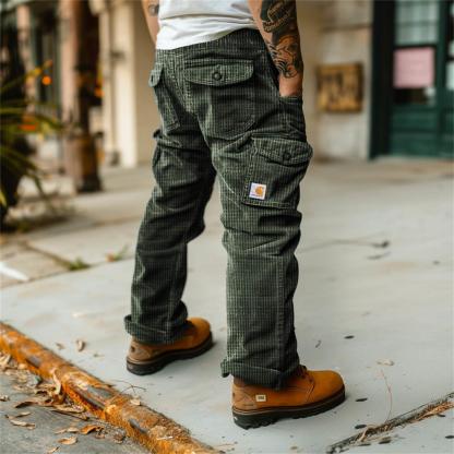 Men's Vintage Waffle Knitted Outdoor Cargo Pants Trousers-Unitsen
