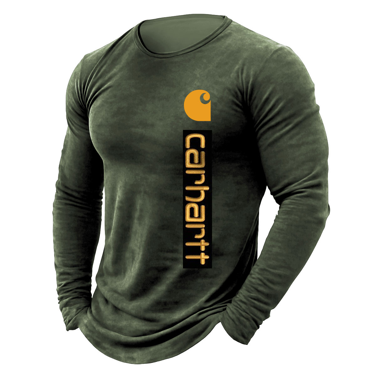 Men's Vintage Letter Print Cotton Long Sleeve Crew Neck T-Shirt-Unitsen