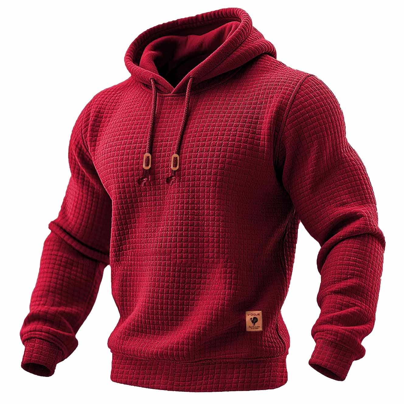 Men's Quilted Waffle Outdoor Sports Solid Color Long Sleeve Daily Tops Hoodie-Unitsen
