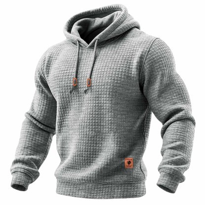 Men's Quilted Waffle Outdoor Sports Solid Color Long Sleeve Daily Tops Hoodie-Unitsen