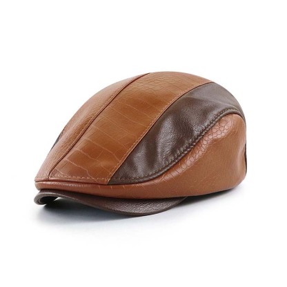 Men's Retro Beret Stitched Crocodile PU Leather Peaked Cap-Unitsen