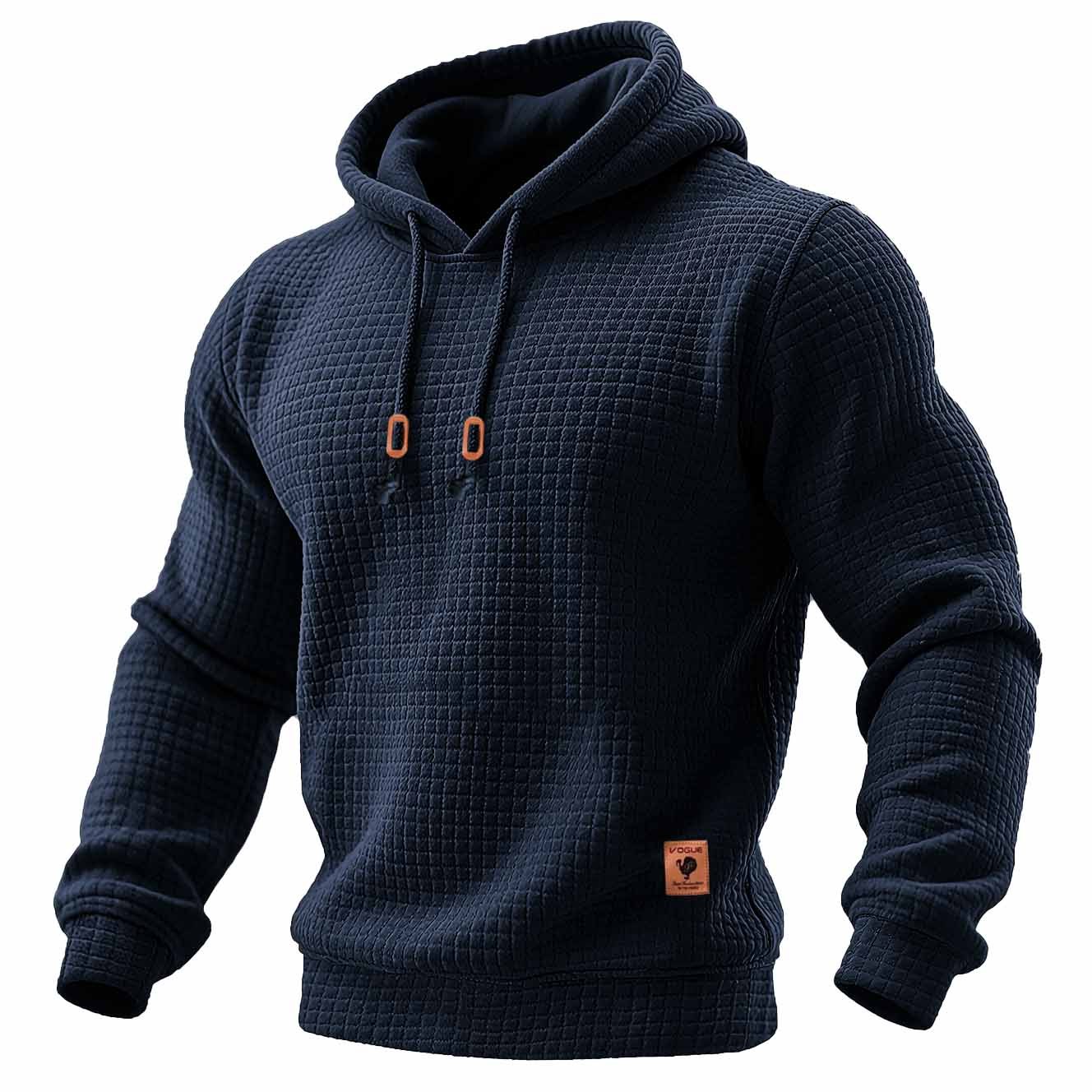 Men's Quilted Waffle Outdoor Sports Solid Color Long Sleeve Daily Tops Hoodie-Unitsen