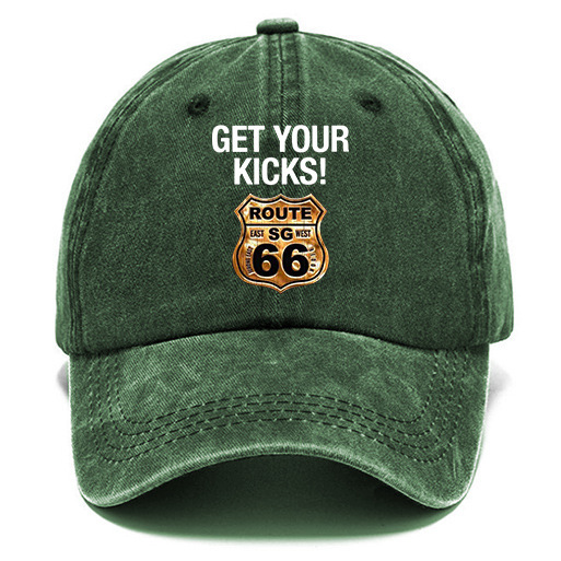 Washed Cotton Sun Hat Vintage Get Your Kicks Route 66 Outdoor Casual Cap Khaki Navy Black Gray Grass Green-Unitsen
