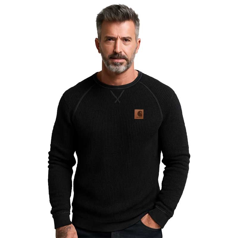 Men's Vintage Western Cowboy Waffle Knit Crew Neck Sweatshirt-Unitsen