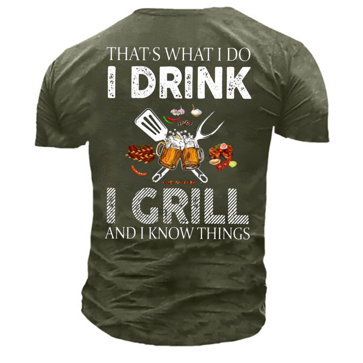 Men's That's What I Do I Drink I Grill Beer Print Cotton T-Shirt-Unitsen