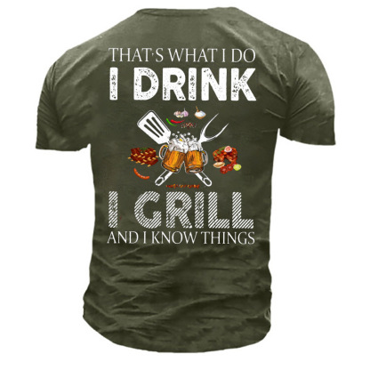 Men's That's What I Do I Drink I Grill Beer Print Cotton T-Shirt-Unitsen