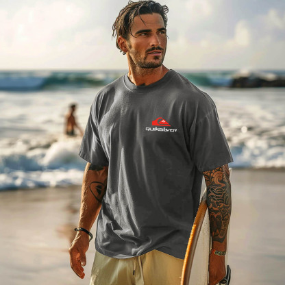 Quiksilver Men's Vintage Surfing Graphic Print Dark Gray Cotton Short Sleeve T-Shirt-Unitsen
