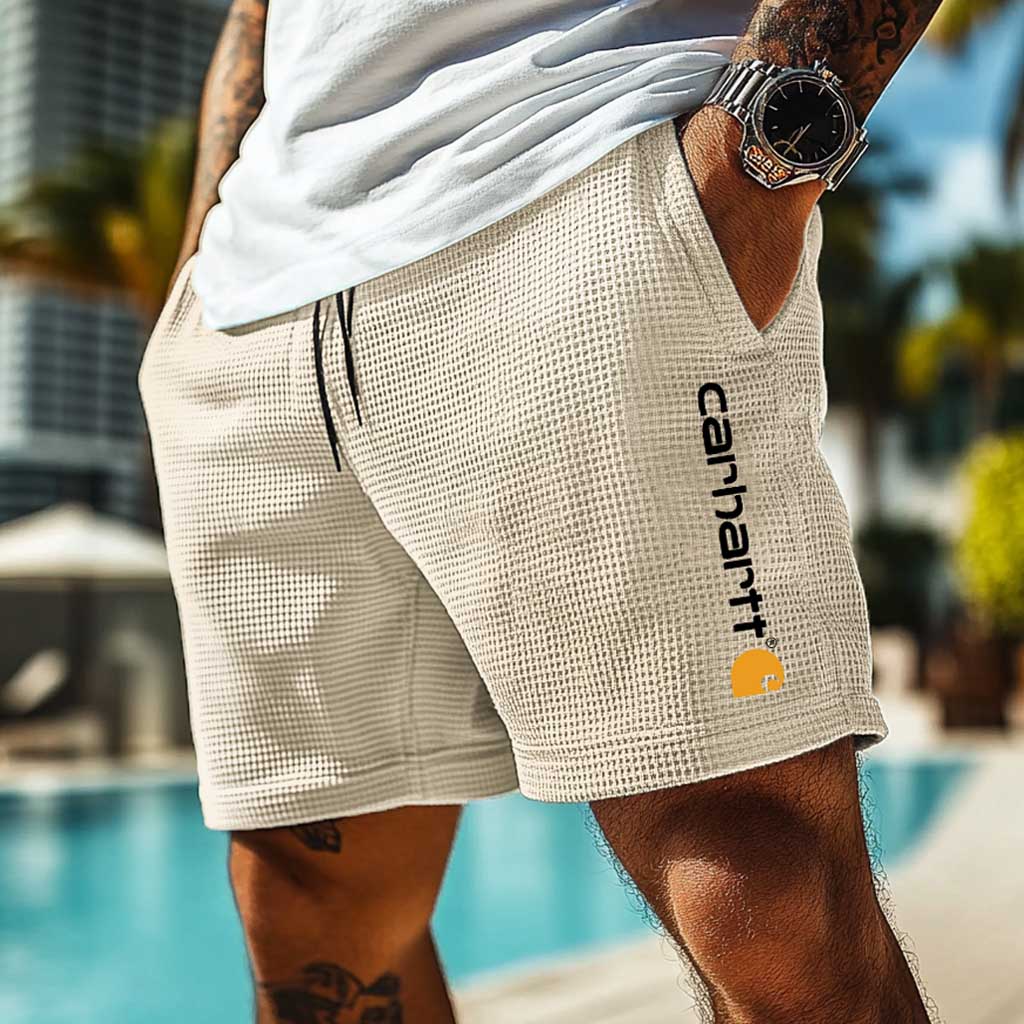Carhartt Men's Vintage Waffle Knit Surf Light Blue Elastic Drawstring Walkshort Shorts-Unitsen