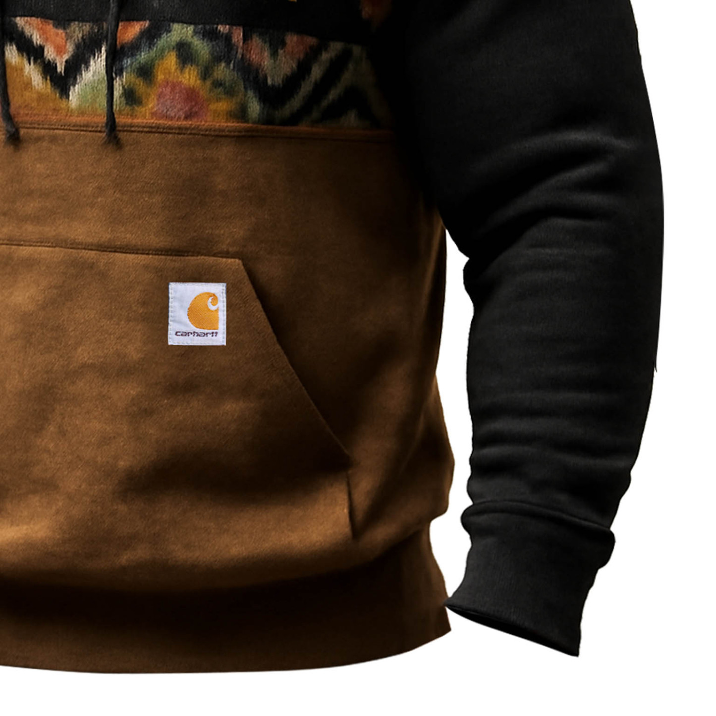 Men's Vintage Western Cowboy Aztec Black And Suede Brown Splicing Hoodie-Unitsen