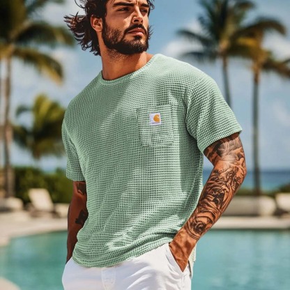 Men's Carhartt Vintage Waffle Knit Patch Pocket Short Sleeve Crew Neck T-Shirt-Unitsen
