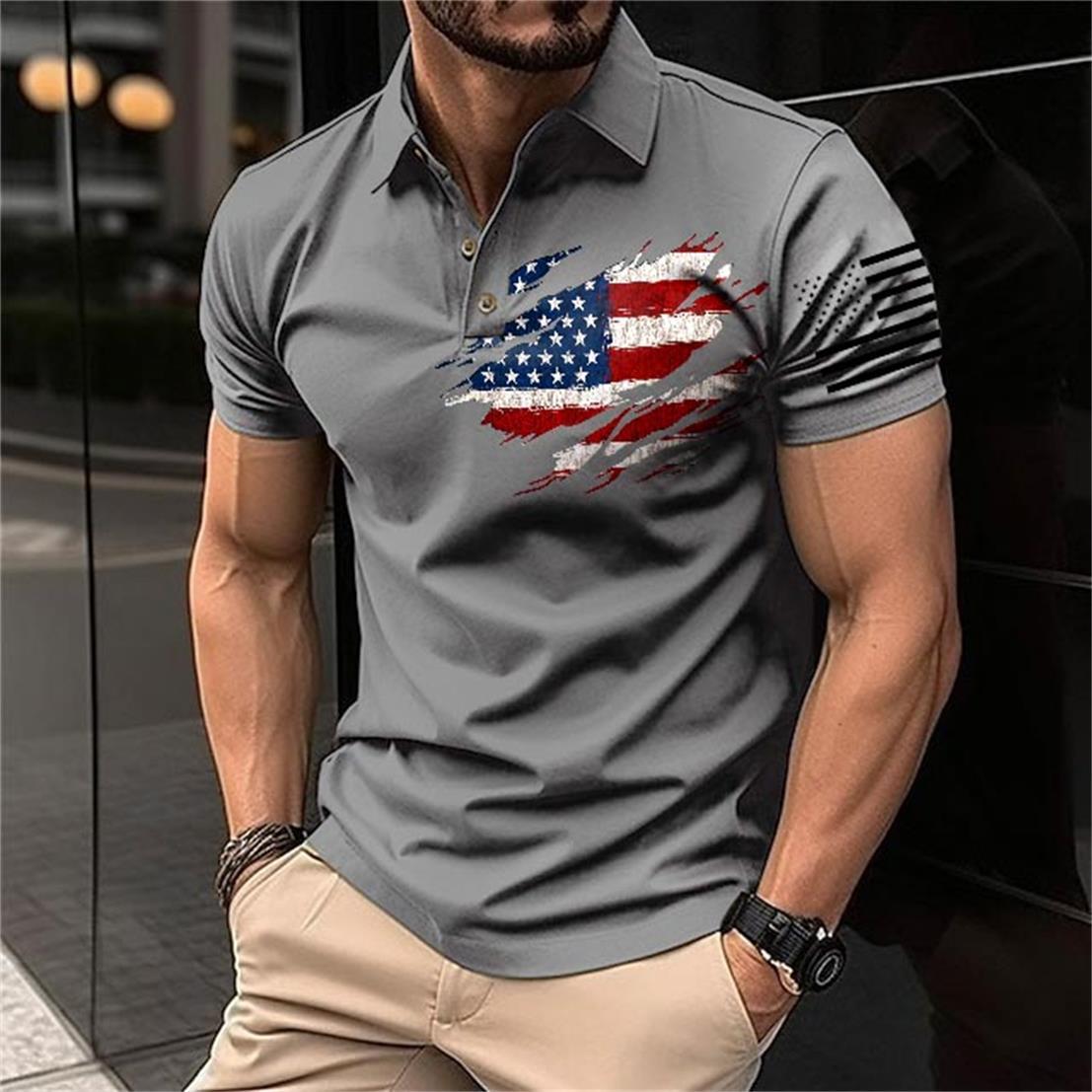 Men's T-Shirt Polo Vintage American Flag Independence Day Short Sleeve Outdoor Summer Daily Top Navy Blue Black Khaki-Unitsen