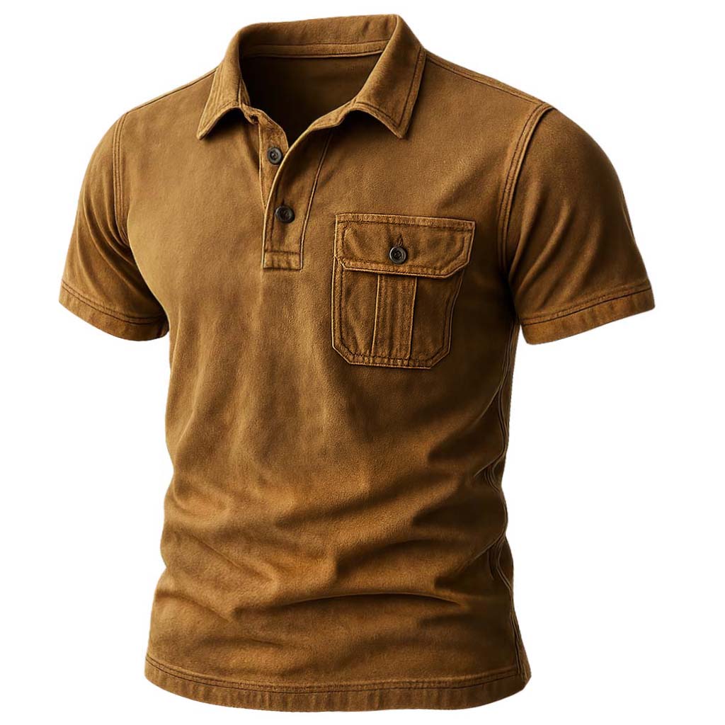 Men's Vintage Outdoor Pocket Polo Collar Short Sleeve T-shirt-Unitsen
