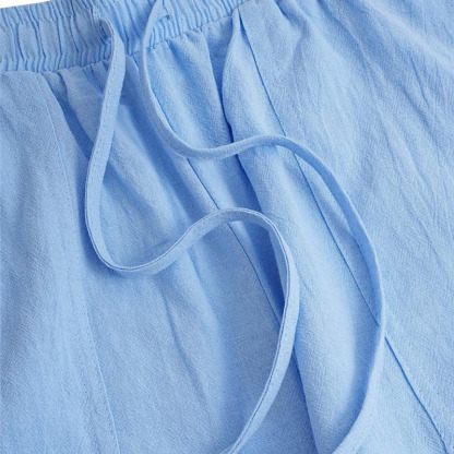 Men's Linen Pocket Drawstring Elastic Beach Surf Shorts-Unitsen