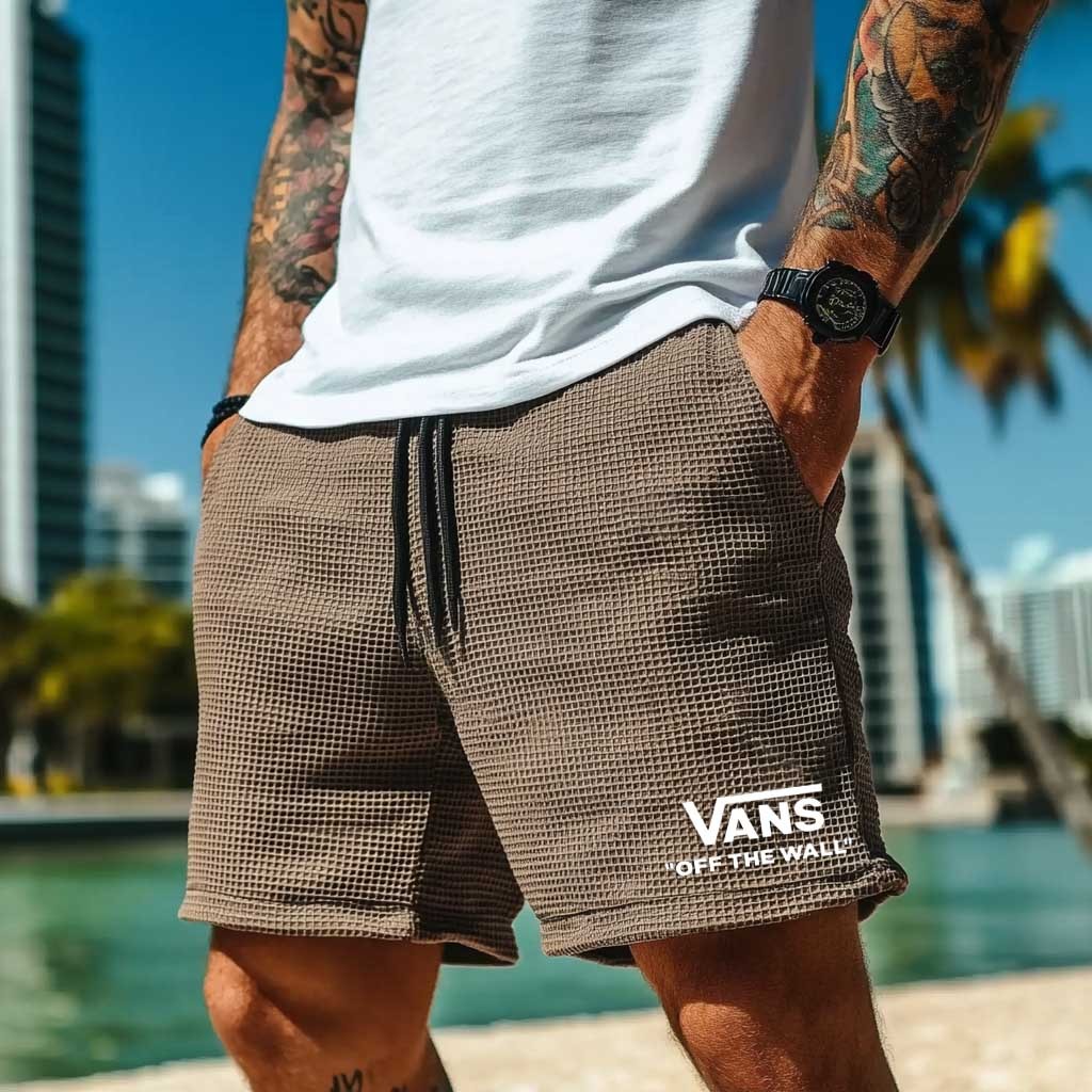 Vans Men's Vintage Waffle Knit Surf Brown Elastic Drawstring Walkshort Shorts-Unitsen