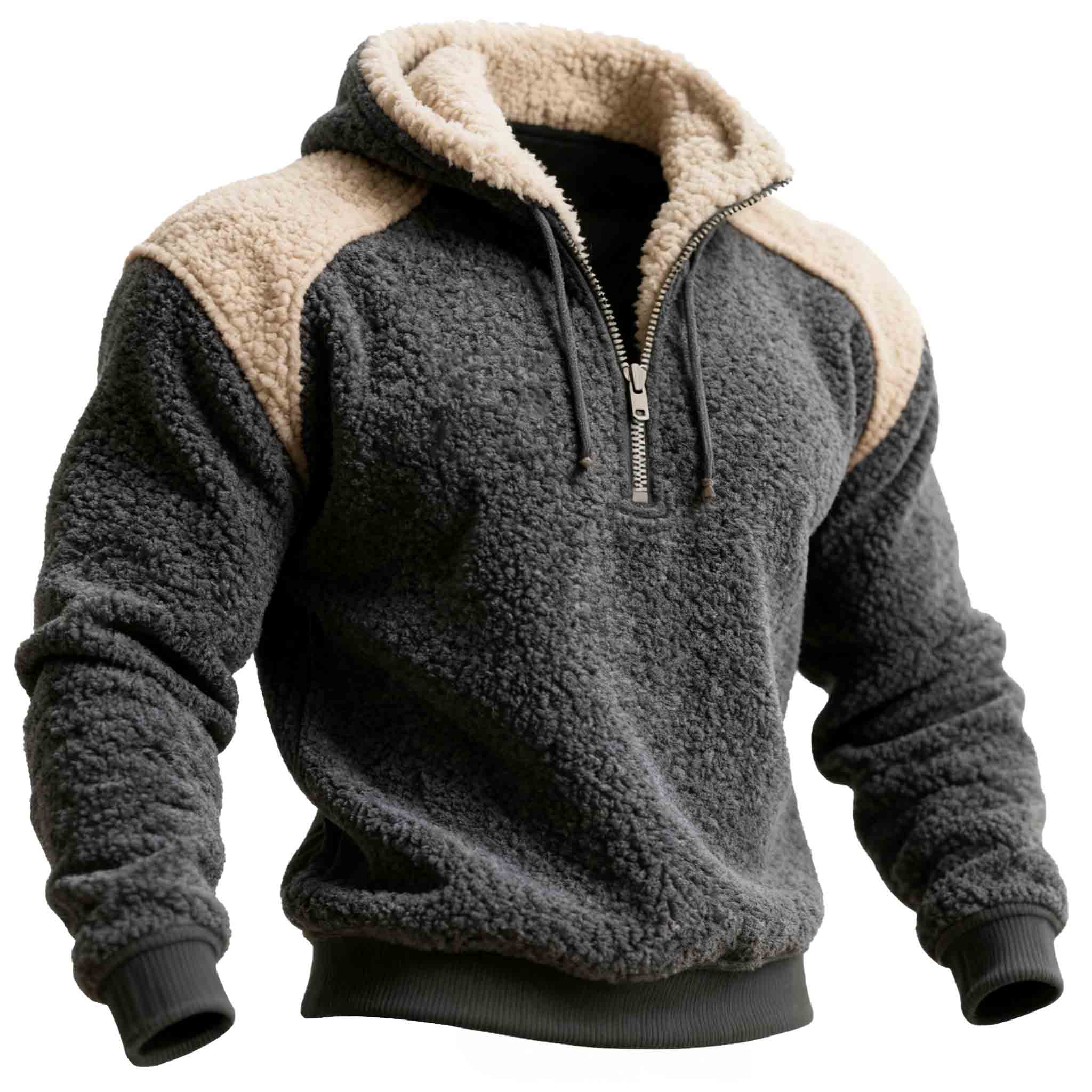 Men's Vintage Fleece Color Block Long-Sleeve Half-Zip Hoodie