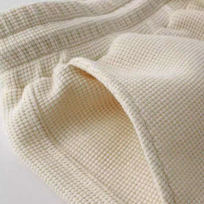 Men's Vintage Waffle Knit Beige Elastic Drawstring Board Surf Shorts-Unitsen