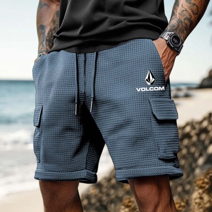 Volcom Men's Vintage Waffle Knit Casual Elastic Drawstring Walkshort Surf Cargo Shorts-Unitsen