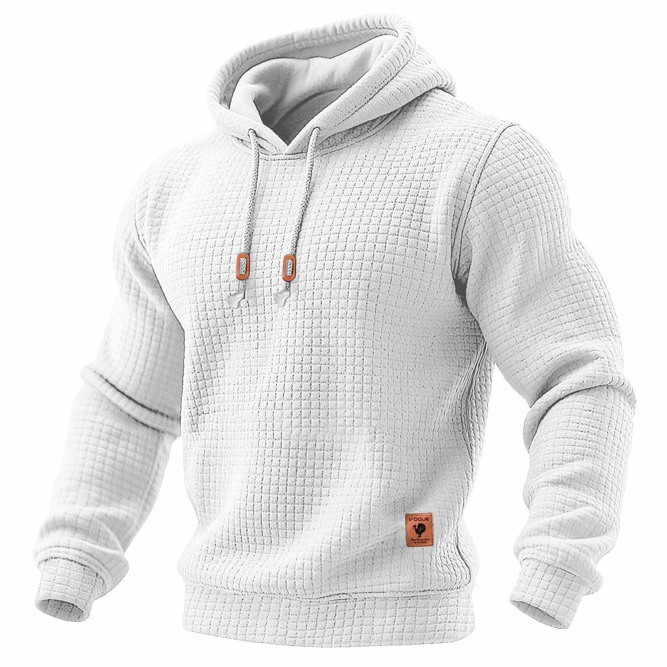 Men's Quilted Waffle Outdoor Sports Solid Color Long Sleeve Daily Tops Hoodie-Unitsen