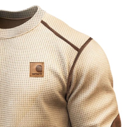 Carhartt Men's Vintage Apricot Waffle Knit Crewneck Suede Patches Sweatshirt-Unitsen