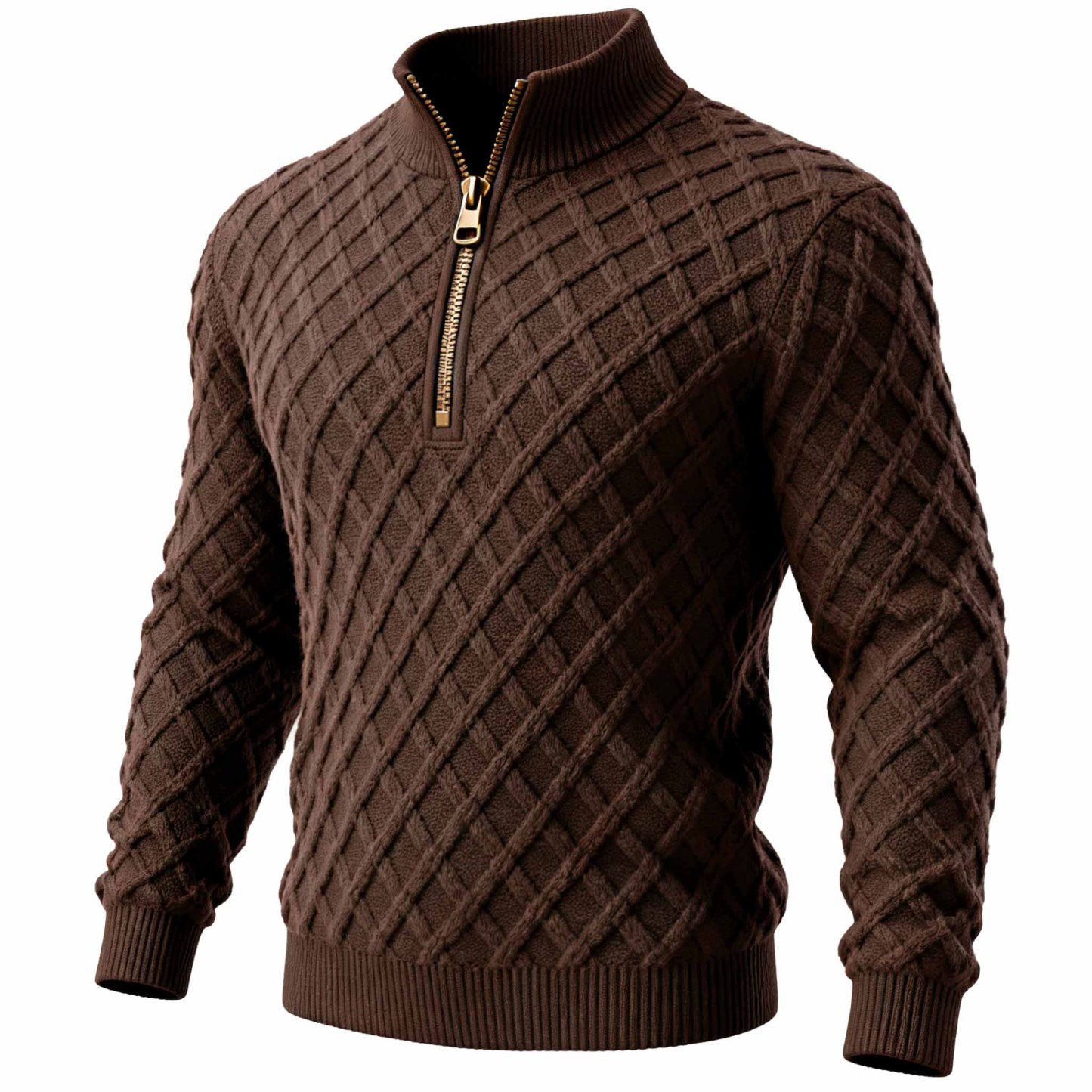 Men's Vintage Brown Cable Knit Half-Zip Sweater-Unitsen