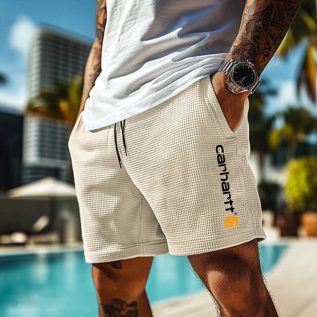 Carhartt Men's Vintage Waffle Knit Surf Light Blue Elastic Drawstring Walkshort Shorts-Unitsen