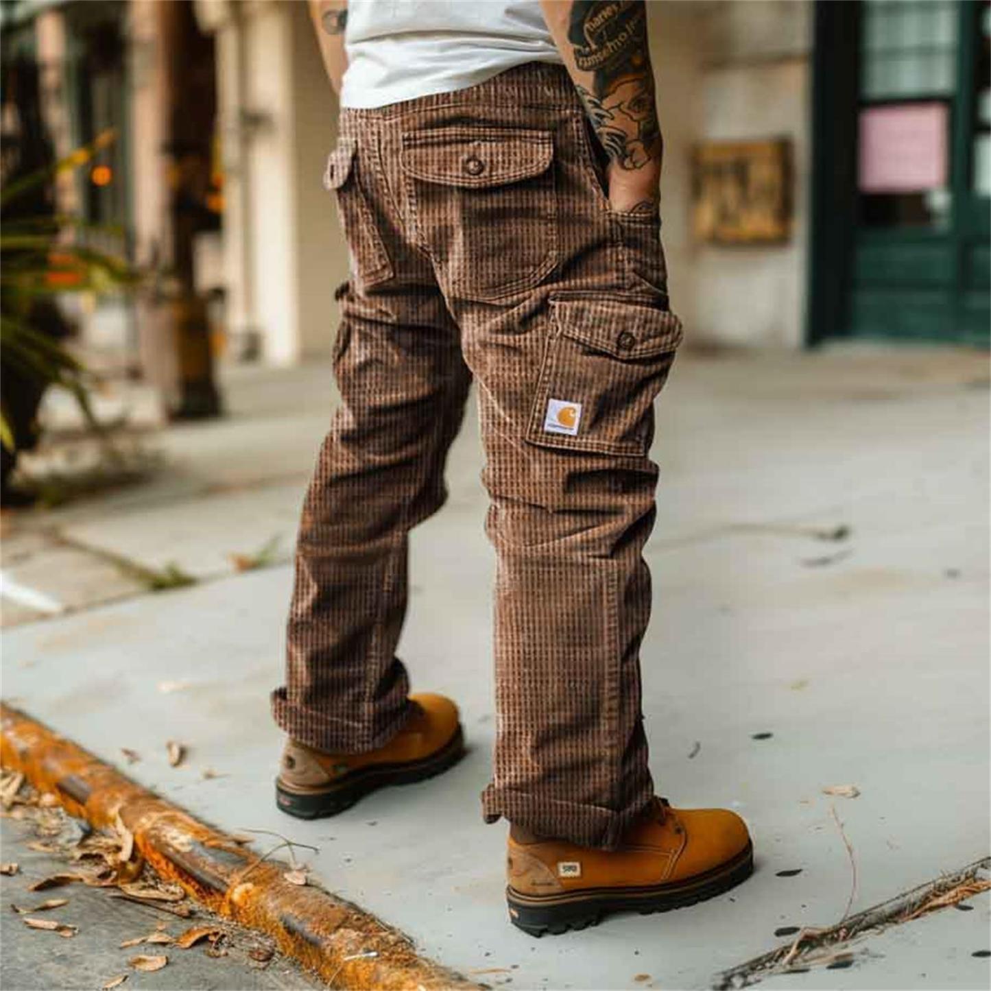 Men's Vintage Waffle Knitted Outdoor Cargo Pants Trousers-Unitsen