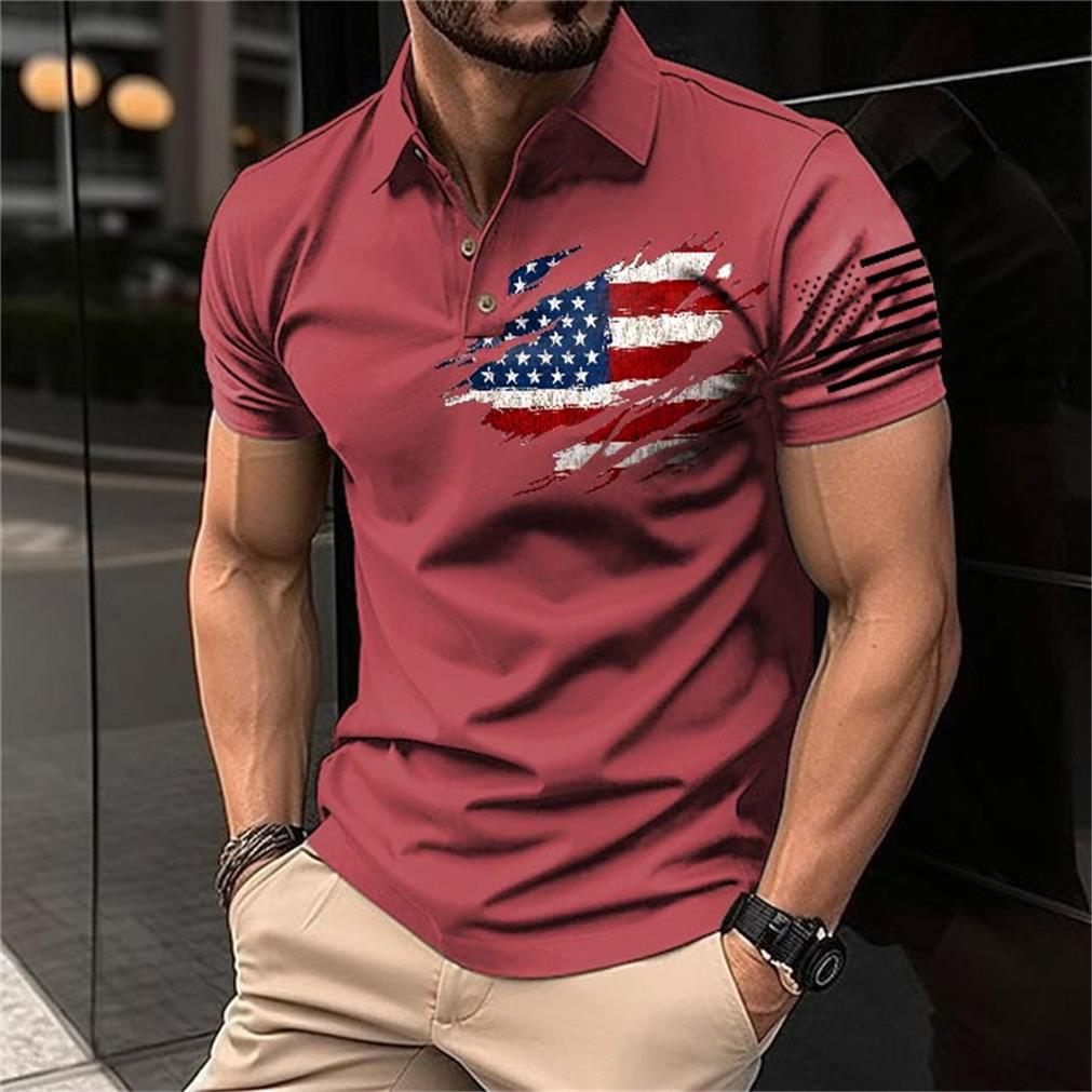 Men's T-Shirt Polo Vintage American Flag Independence Day Short Sleeve Outdoor Summer Daily Top Navy Blue Black Khaki-Unitsen