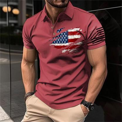 Men's T-Shirt Polo Vintage American Flag Independence Day Short Sleeve Outdoor Summer Daily Top Navy Blue Black Khaki-Unitsen