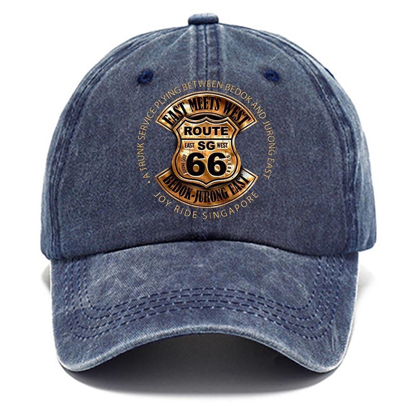 Route 66 Road Trip Print Washed Cotton Sun Hat Vintage Outdoor Casual Cap-Unitsen