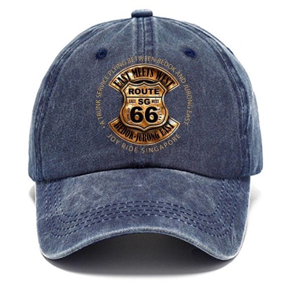Route 66 Road Trip Print Washed Cotton Sun Hat Vintage Outdoor Casual Cap-Unitsen