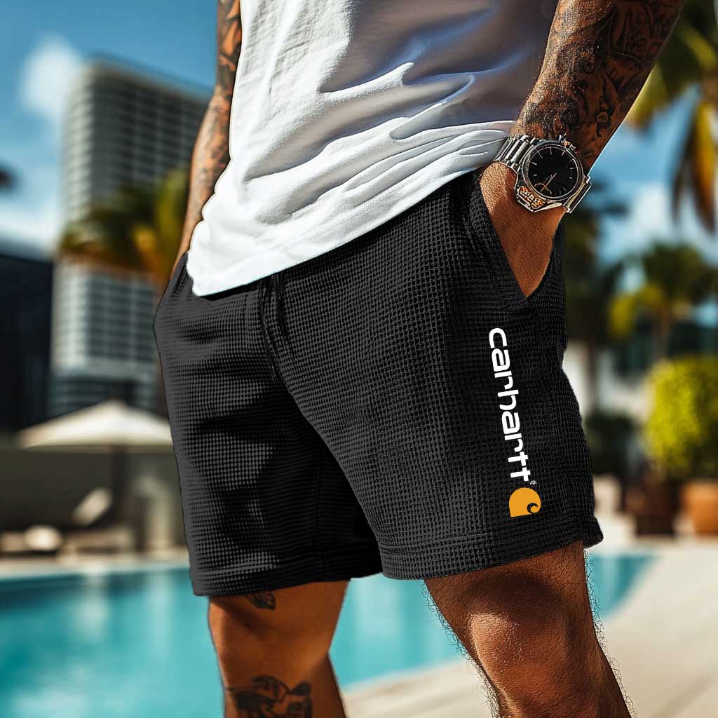 Carhartt Men's Vintage Waffle Knit Surf Light Blue Elastic Drawstring Walkshort Shorts-Unitsen