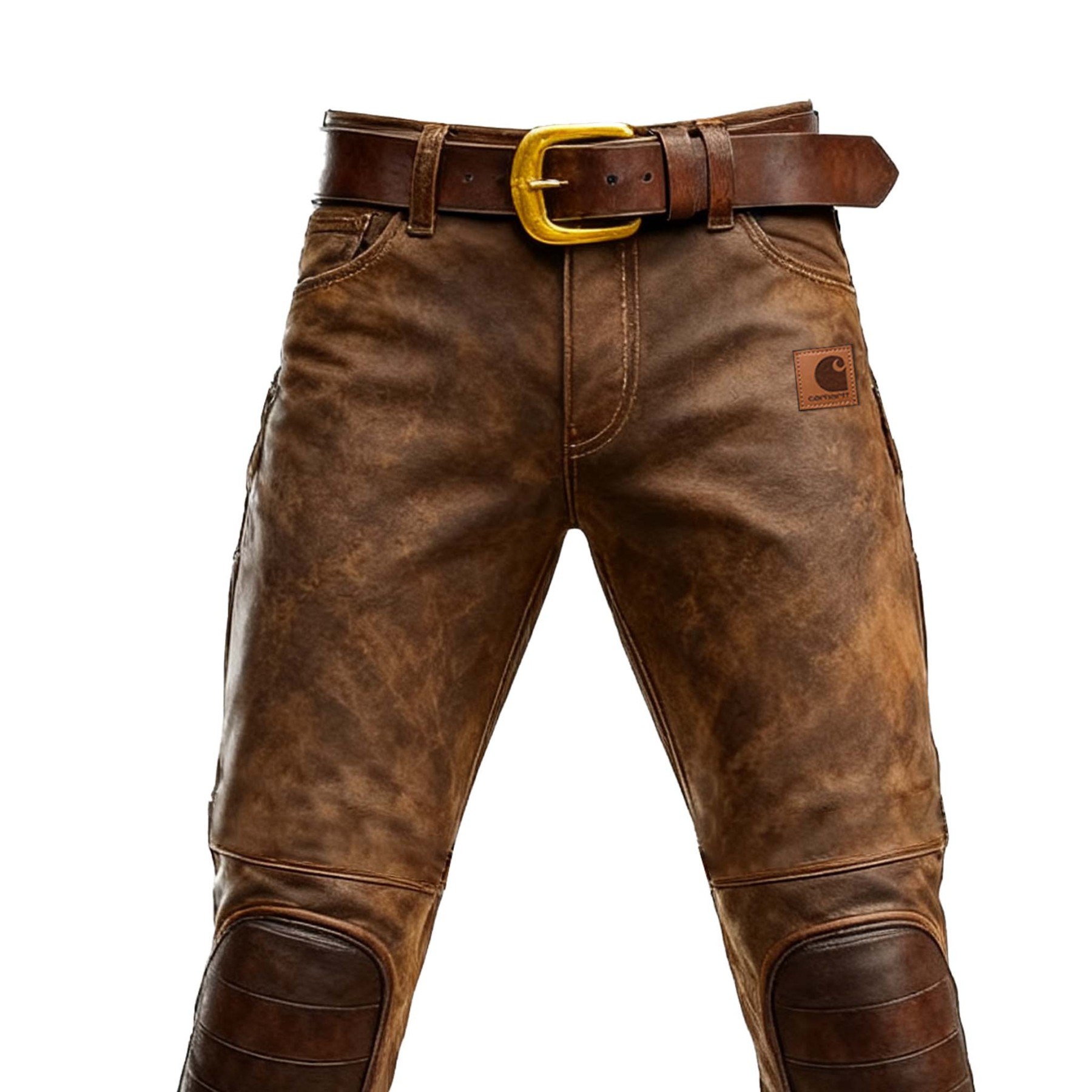 Men's Vintage Western Cowboy Brown Leather Knee Patches Work Pants-Unitsen