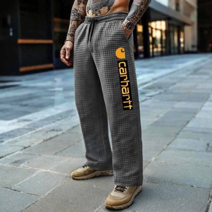 Men's Vintage Dark Gray Plaid Quilted Waffle Pants-Unitsen