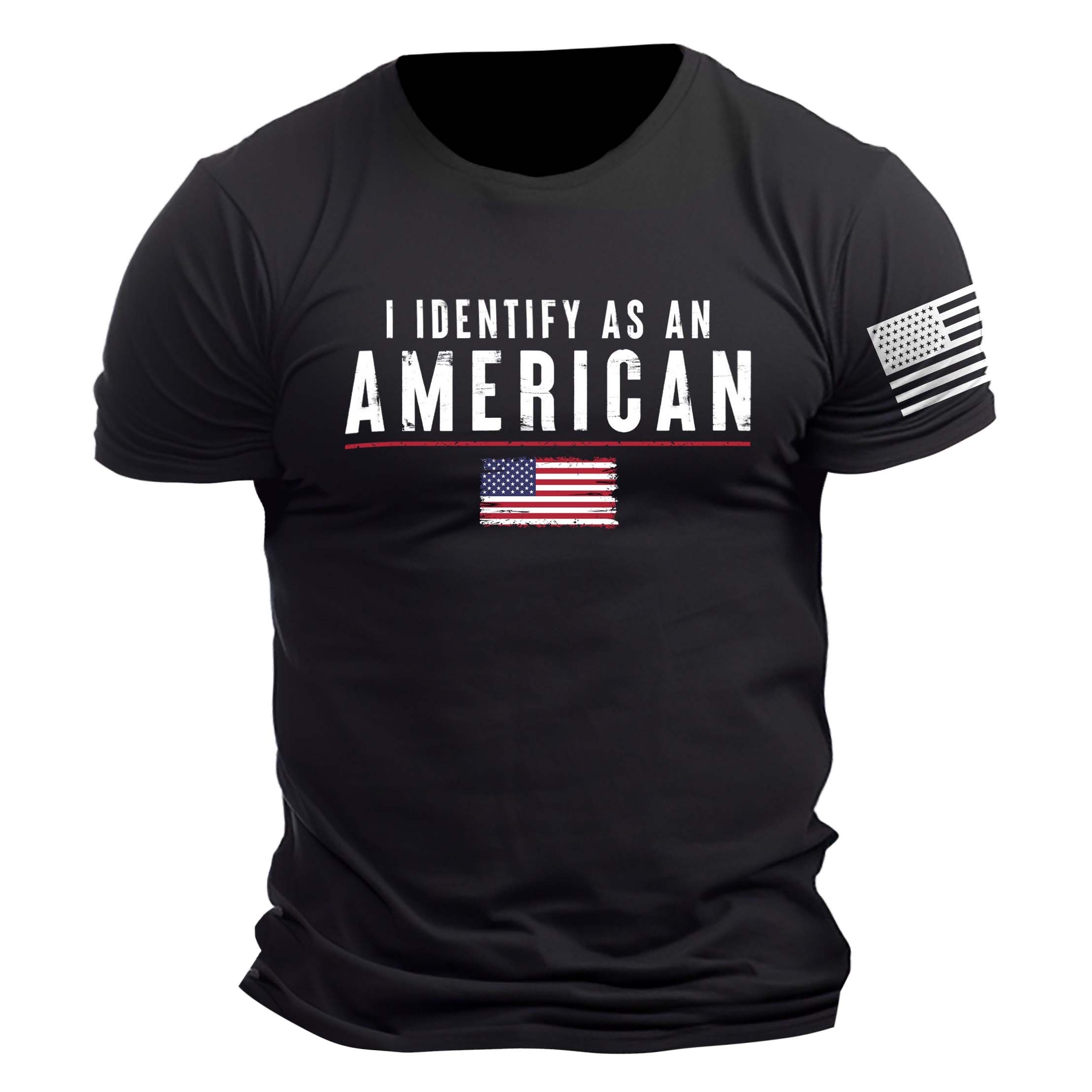 Men's Vintage I Identify As An American Patriotic Print Daily Short Sleeve Crew Neck T-Shirt-Unitsen