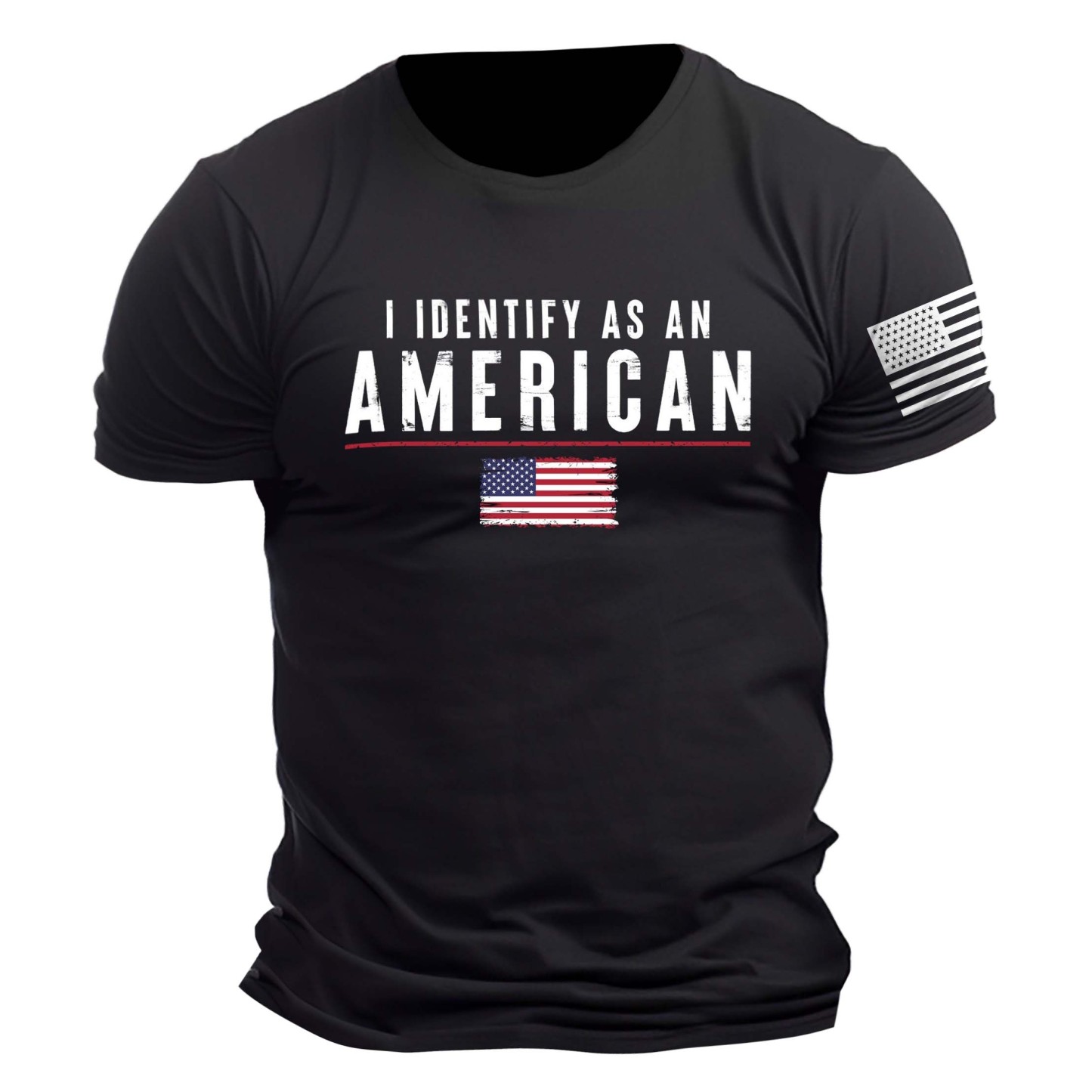 Men's Vintage I Identify As An American Patriotic Print Daily Short Sleeve Crew Neck T-Shirt-Unitsen