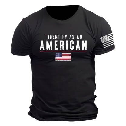 Men's Vintage I Identify As An American Patriotic Print Daily Short Sleeve Crew Neck T-Shirt-Unitsen
