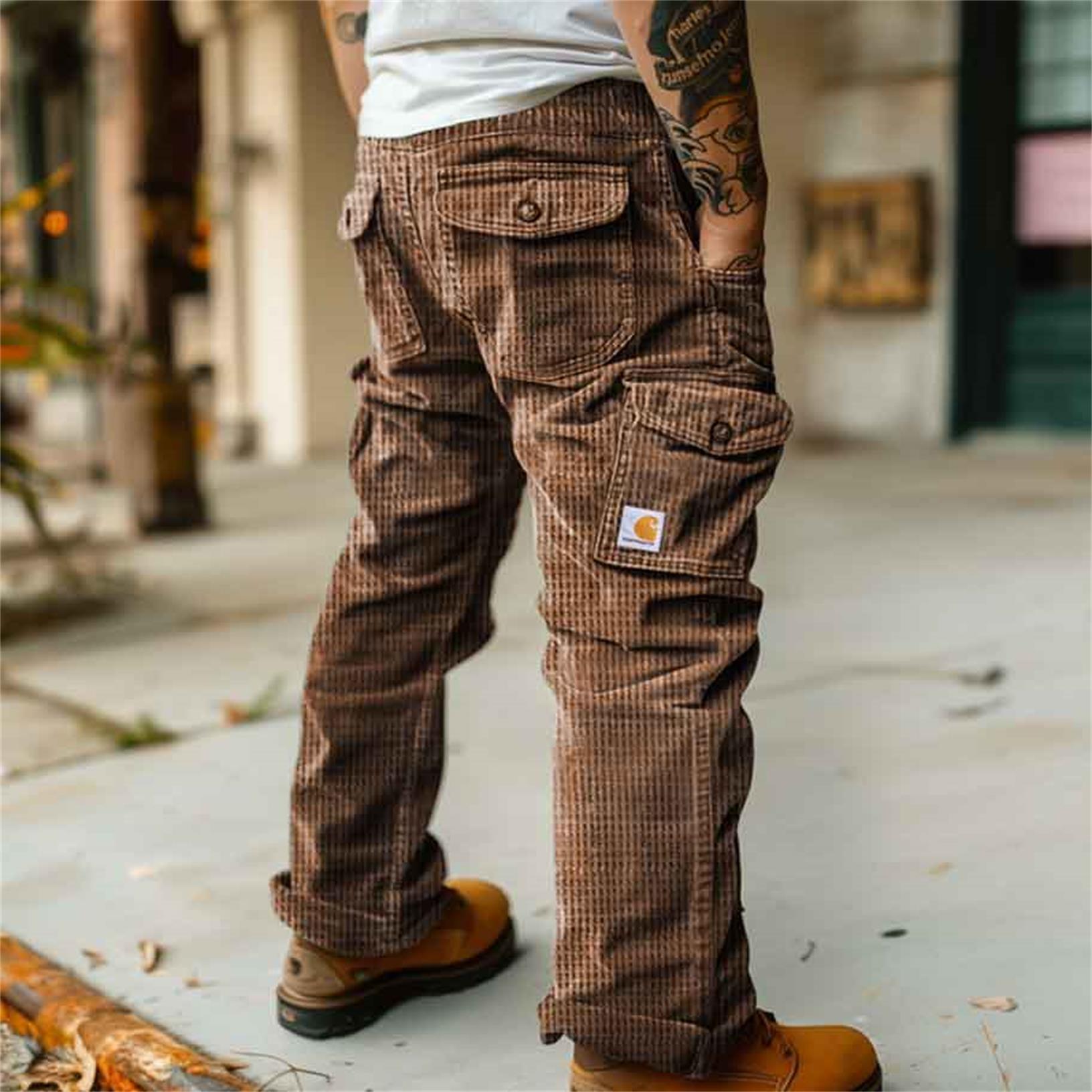 Men's Vintage Waffle Knitted Outdoor Cargo Pants Trousers-Unitsen