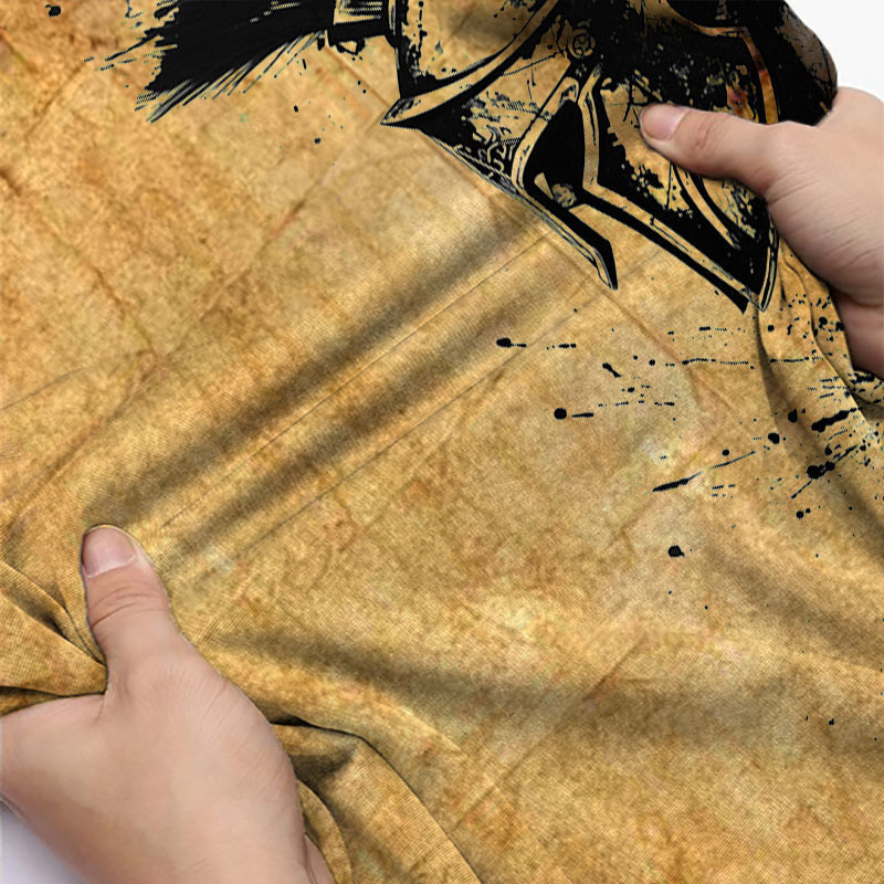 Men's Vintage Spartan Cross Print Short Sleeve Crew Neck T-Shirt-Unitsen