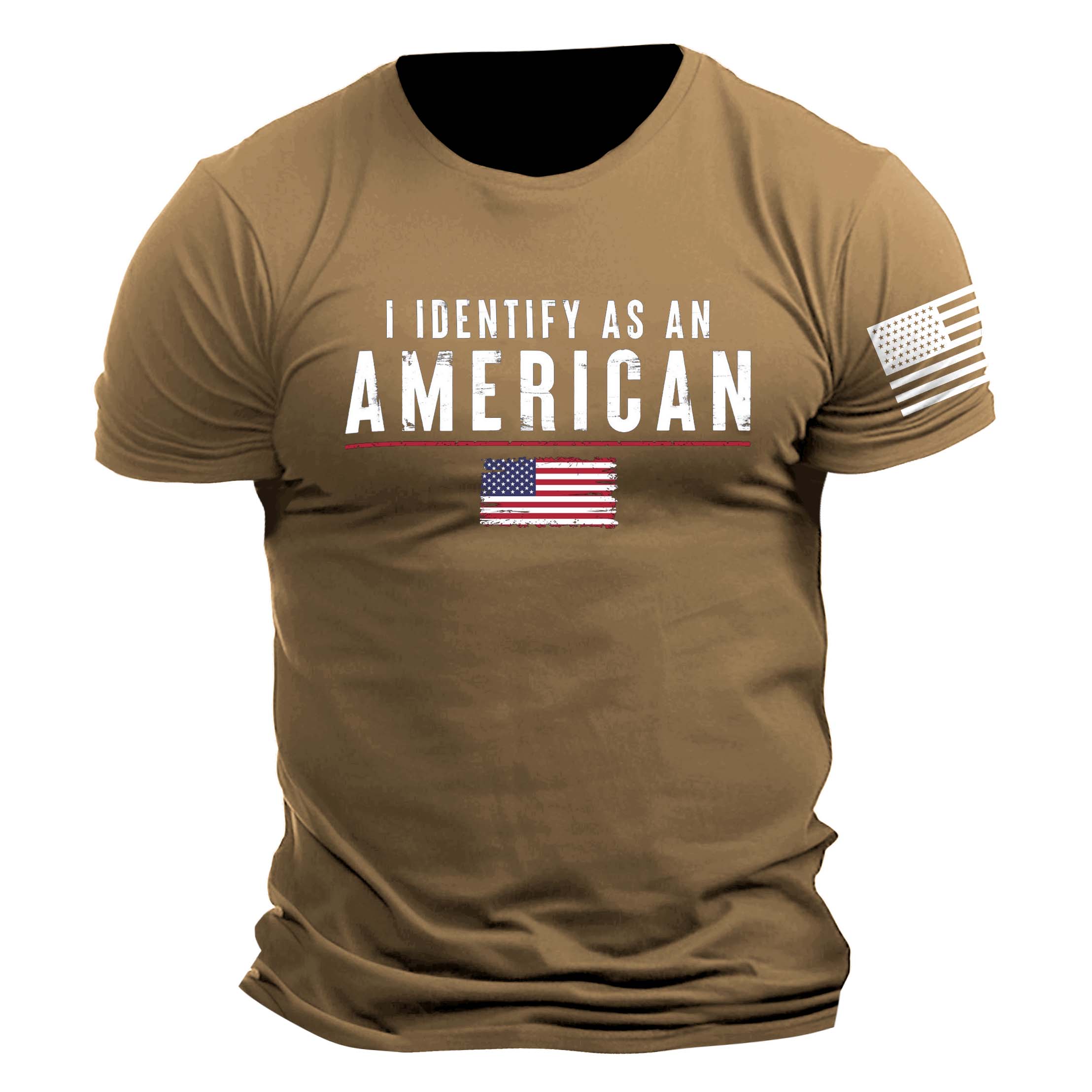 Men's Vintage I Identify As An American Patriotic Print Daily Short Sleeve Crew Neck T-Shirt-Unitsen
