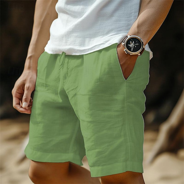 Men's Linen Pocket Drawstring Elastic Beach Surf Shorts-Unitsen