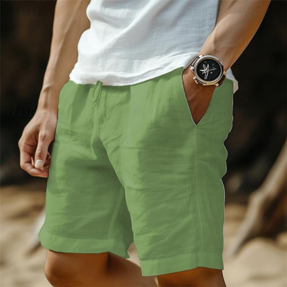 Men's Linen Pocket Drawstring Elastic Beach Surf Shorts-Unitsen